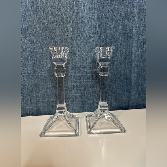 Contemporary Elegant Clear Glass Taper Candle Holders 8" Tall Set of 2 - Picture 2 of 5
